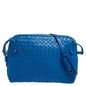 Pre Owned Bottega Veneta Blue Intrecciato Leather Nodini Crossbody Bag