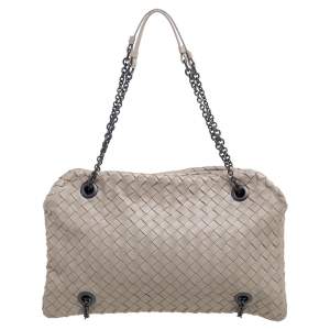 Pre Owned Bottega Veneta Grey Intrecciato Leather Duo Shoulder Bag