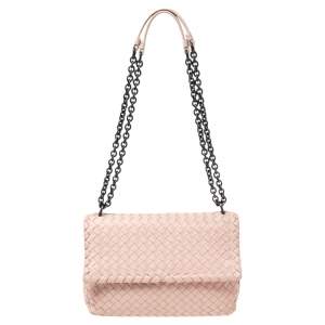 Pre Owned Bottega Veneta Light Pink Intrecciato Leather Small Olimpia Shoulder Bag