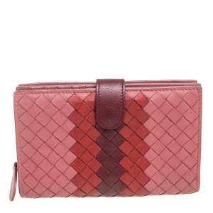 Pre Owned Bottega Veneta Tri Color Intrecciato Leather French Flap Wallet