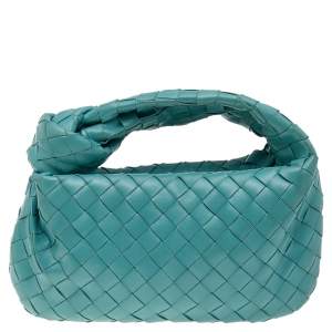 Pre Owned Bottega Veneta Turquoise Blue Intrecciato Leather Mini Jodie Hobo
