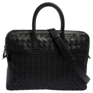 مملوكة مسبقًا Bottega Veneta Black Intrecciato Leather Front Pocket Briefcase
