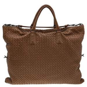 Pre Owned Bottega Veneta Brown Intrecciato Leather Large Convertible Tote