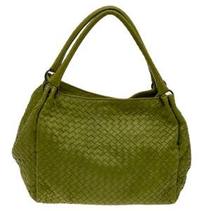 Pre Owned Bottega Veneta Green Intrecciato Leather Tote