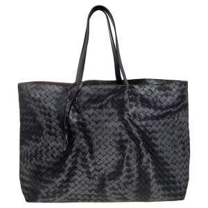 Pre Owned Bottega Veneta Grey Intrecciolusion Nylon Medium Tote 