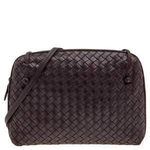 Pre Owned Bottega Veneta Brown Intrecciato Leather Nodini Crossbody Bag