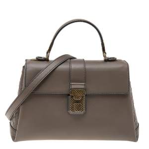 Pre Owned Bottega Veneta Grey Leather Small Small Piazza Bag