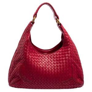 Pre Owned Bottega Veneta Dark Pink Intrecciato Leather New Ball Hobo