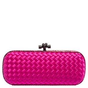 Pre Owned Bottega Veneta Pink Intrecciato Satin and Ayer Knot Clutch