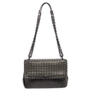 Pre Owned Bottega Veneta Grey Intrecciato Leather Small Olimpia Shoulder Bag