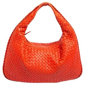 Pre Owned Bottega Veneta Orange Leather Small Veneta Hobo