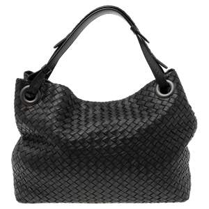 Pre Owned Bottega Veneta Black Intrecciato Woven Leather Seamless Garda Tote 