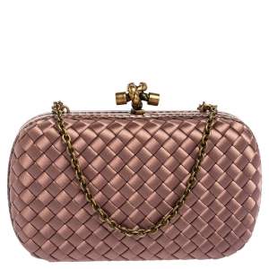 Pre Owned Bottega Veneta Mauve Satin and Ayers Trim Knot Clutch Bag