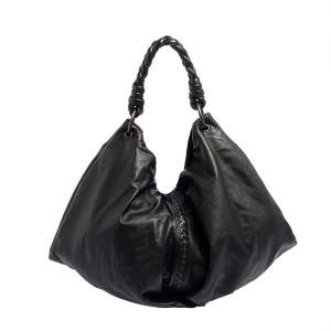 Pre Owned Bottega Veneta Black Leather Large Aquilone Fortune Cookie Hobo