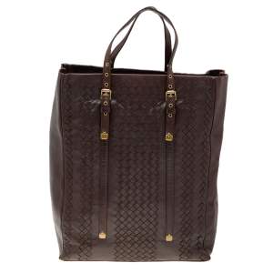 Pre Owned Bottega Veneta Brown Intrecciato Leather Tote  