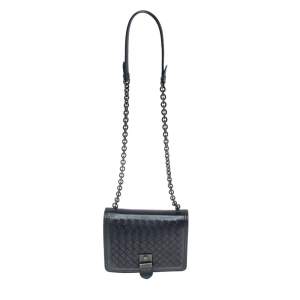Pre Owned Bottega Veneta Dark Blue Intrecciato Leather Mini Runaway Shoulder Bag