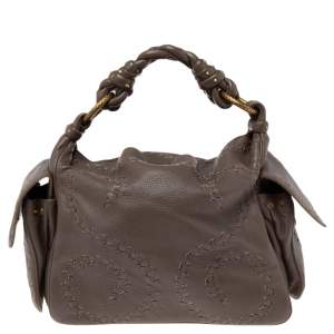 Pre Owned Bottega Veneta Brown Leather and Snakeskin Side Pocket Hobo