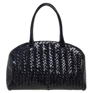 Pre Owned Bottega Veneta Black Intrecciato Leather Satchel
