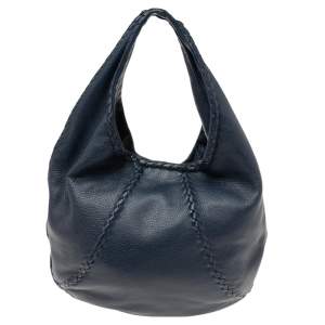 Pre Owned Bottega Veneta Blue Cervo Leather Large Baseball Hobo Bag