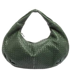 Pre Owned Bottega Veneta Green Intrecciato Woven Leather Belly Veneta Hobo