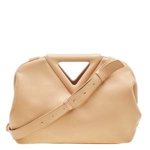 Pre Owned Bottega Veneta Beige Leather The Triangle Shoulder Bag