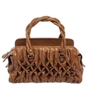 Pre Owned Bottega Veneta Brown Intrecciato Leather Braided Handle Satchel