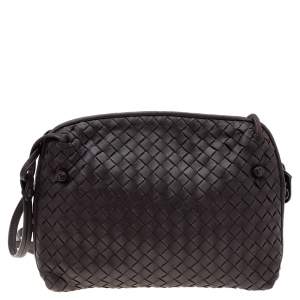 Pre Owned Bottega Veneta Deep Burgundy Intrecciato Leather Nodini Crossbody Bag