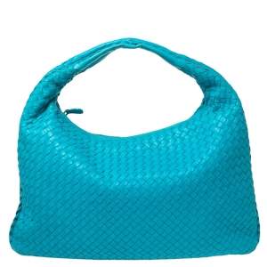 Pre Owned Bottega Veneta Blue Leather Veneta Hobo