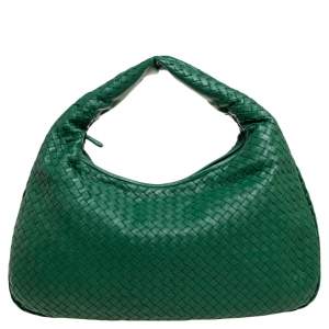 Pre Owned Bottega Veneta Green Intrecciato Leather Medium Veneta Hobo