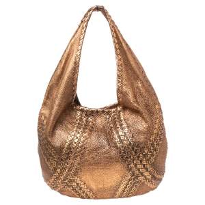 Pre Owned Bottega Veneta Metallic Rose Gold Leather Cervo Hobo 