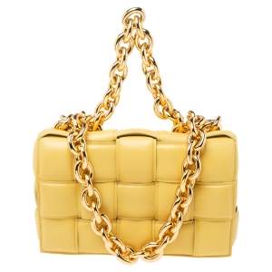 Pre Owned Bottega Veneta Yellow Padded Leather Chain Cassette Shoulder Bag