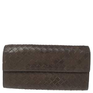 Bottega Veneta Brown Intrecciato Leather Continental Flap Wallet