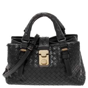 Pre Owned  Bottega Veneta Black Intrecciato Leather Mini Roma Tote