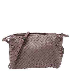 Pre Owned Bottega Veneta Mauve Intrecciato Leather Nodini Crossbody Bag