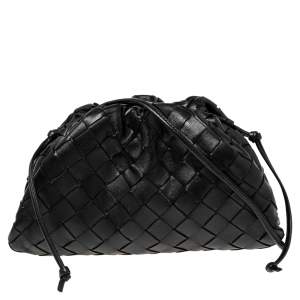 Pre Owned Bottega Veneta Black Intrecciato Leather Mini The Pouch Bag