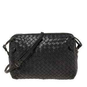 Pre Owned Bottega Veneta Black Intrecciato Leather Nodini Crossbody Bag