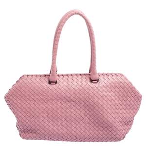 Pre Owned Bottega Veneta Pink Intrecciato Leather Brick Satchel