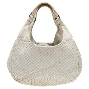 Pre Owned Bottega Veneta White Intrecciato Leather Campana Hobo