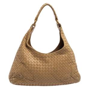 Pre Owned Bottega Veneta Beige Intrecciato Leather Ball Hobo