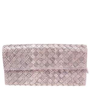 Pre Owned Bottega Veneta Lilac Ayers Flap Continental Wallet
