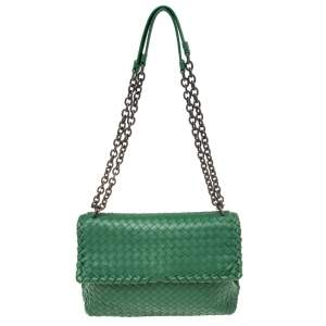 Pre Owned Bottega Veneta Green Intrecciato Leather Olimpia Shoulder Bag