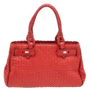 Pre Owned Bottega Veneta Red Intrecciato Leather Tote