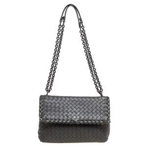 Pre Owned Bottega Veneta Grey Intrecciato Leather Small Olimpia Shoulder Bag