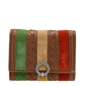 Pre Owned Bottega Veneta Multicolor Intrecciato Leather And Velvet Trifold Wallet
