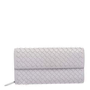 Pre Owned Bottega Veneta Pale Lilac Intrecciato Leather Flap Continental Wallet