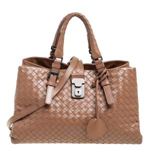 Pre Owned Bottega Veneta Brown Intrecciato Leather Small Roma Tote