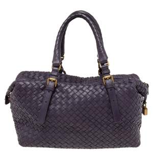 Pre Owned Bottega Veneta Purple Intrecciato Leather Montaigne Satchel