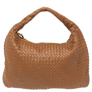 Pre Owned Bottega Veneta Brown Intrecciato Leather Large Veneta Hobo