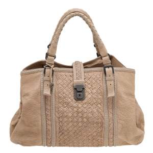 Pre Owned Bottega Veneta Beige Intrecciato Leather Medium Roma Tote