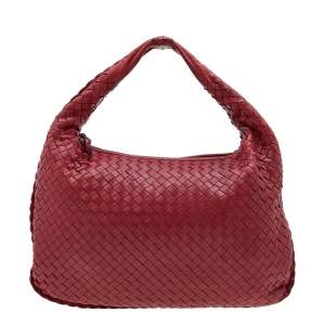 Pre Owned Bottega Veneta Red Intrecciato Leather Small Veneta Hobo